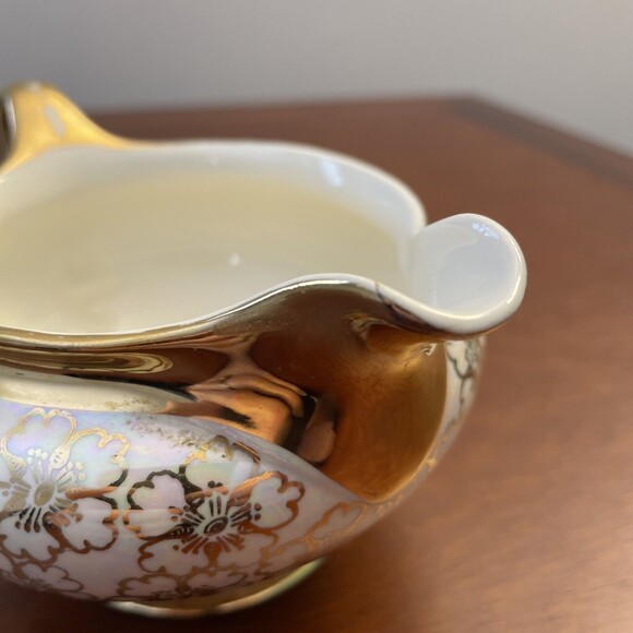 Eggshell Nautilus Cream Sugar Bowl W Lid Floral USA K47N6 F62N5 - Picture 4 of 16